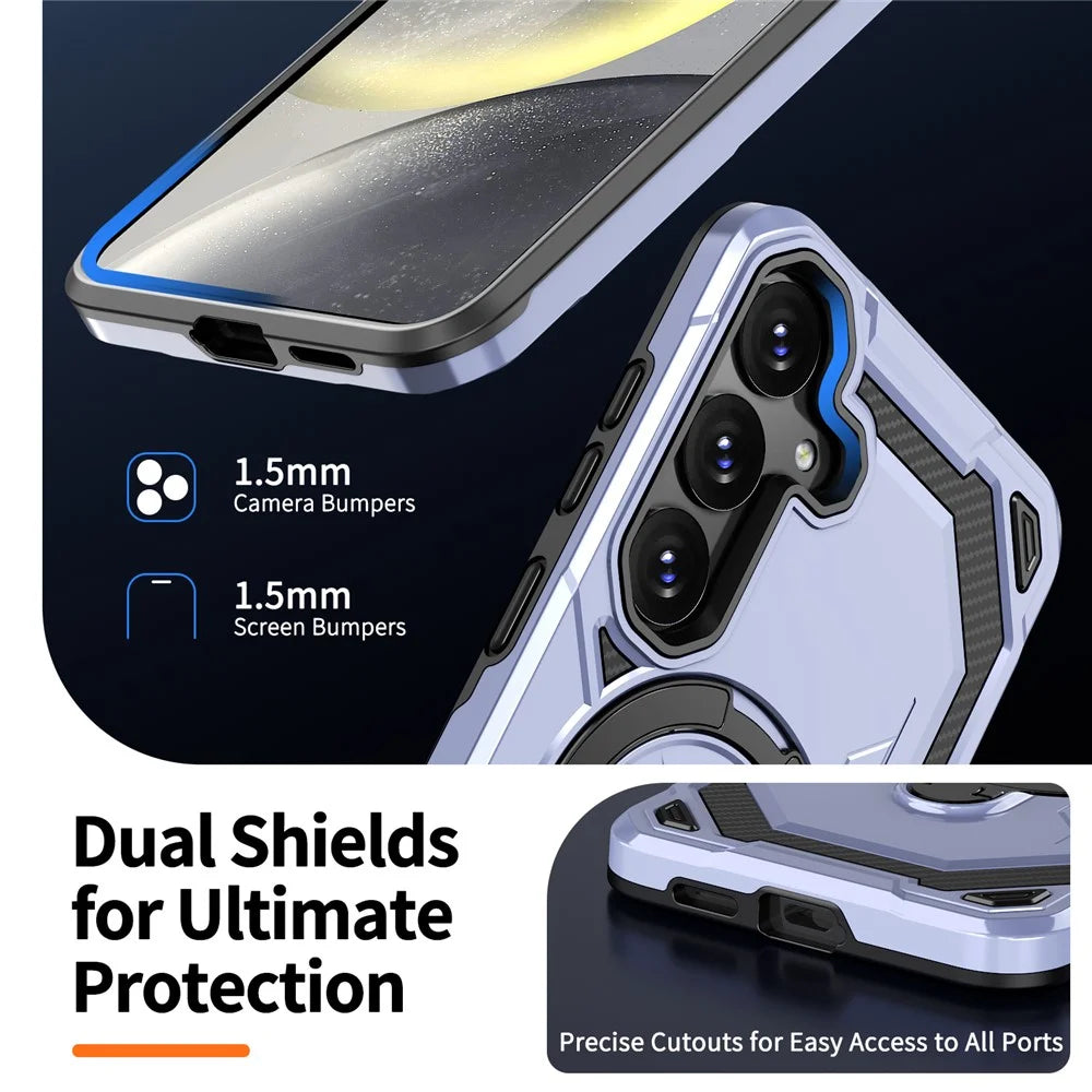 For Samsung Galaxy S25 Magnetic Case Ring Kickstand PC + TPU Hybrid Phone Cover - Baby Blue - 7