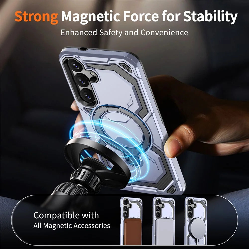 For Samsung Galaxy S25+ Magnetic Case Ring Kickstand PC + TPU Hybrid Phone Cover - Baby Blue - 3