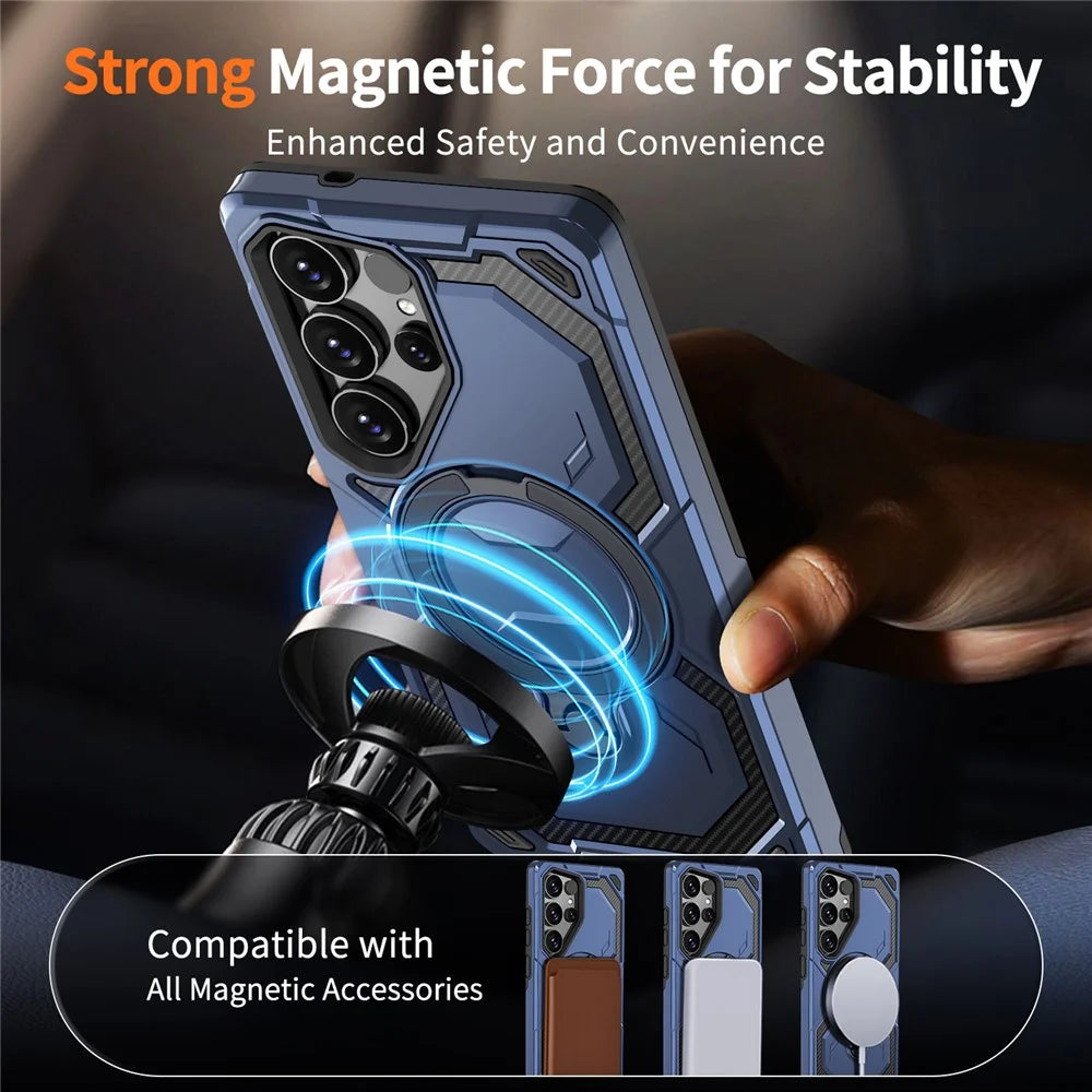 For Samsung Galaxy S25 Ultra Magnetic Case Ring Kickstand PC + TPU Hybrid Phone Cover - Blue - 3
