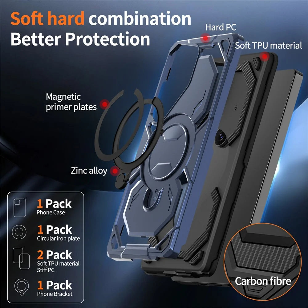 For Samsung Galaxy S25 Ultra Magnetic Case Ring Kickstand PC + TPU Hybrid Phone Cover - Blue - 4