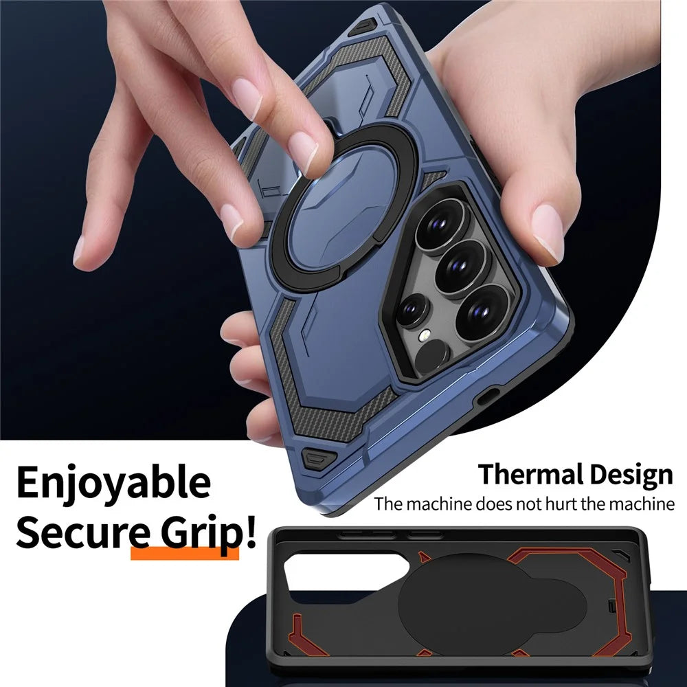 For Samsung Galaxy S25 Ultra Magnetic Case Ring Kickstand PC + TPU Hybrid Phone Cover - Blue - 5