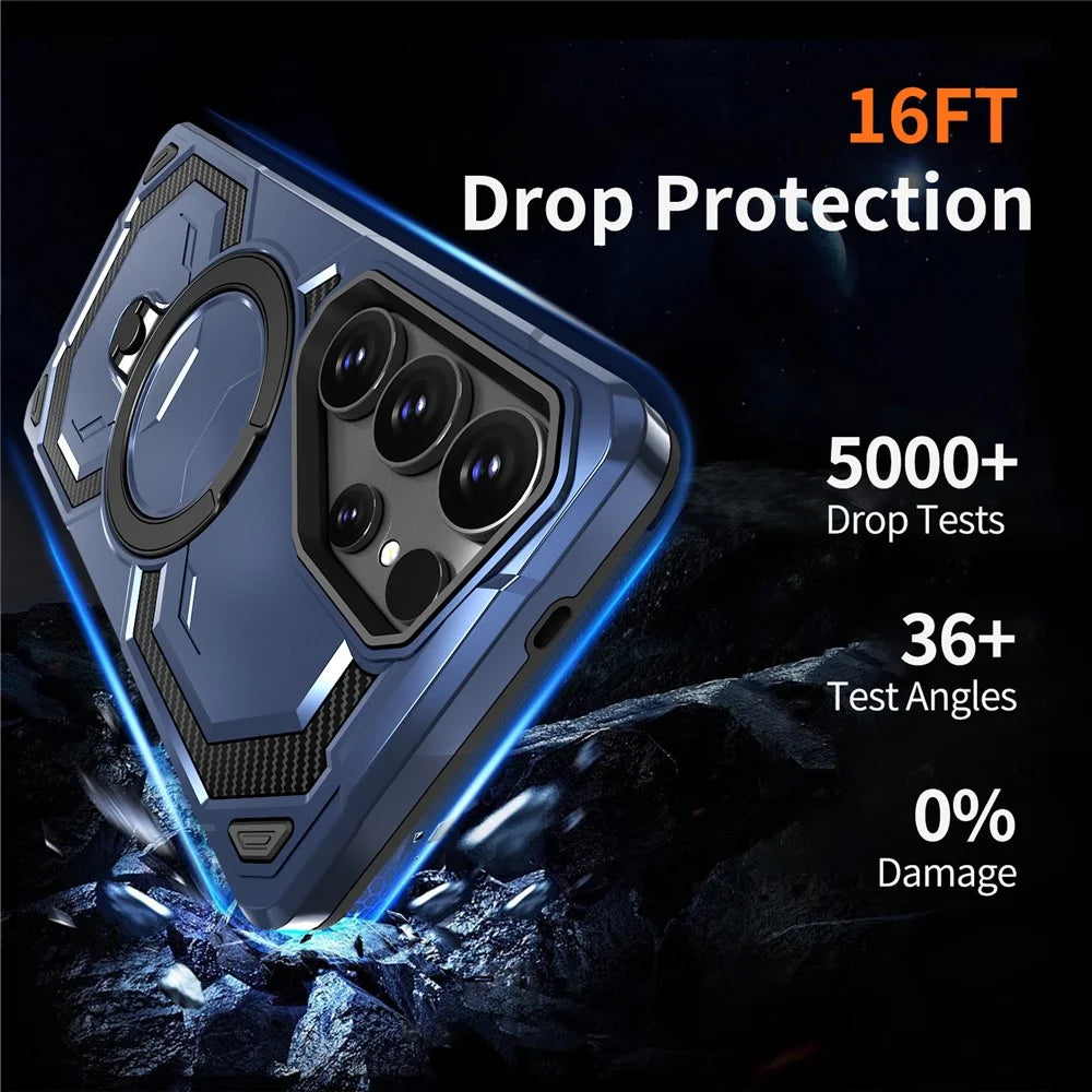 For Samsung Galaxy S25 Ultra Magnetic Case Ring Kickstand PC + TPU Hybrid Phone Cover - Blue - 6