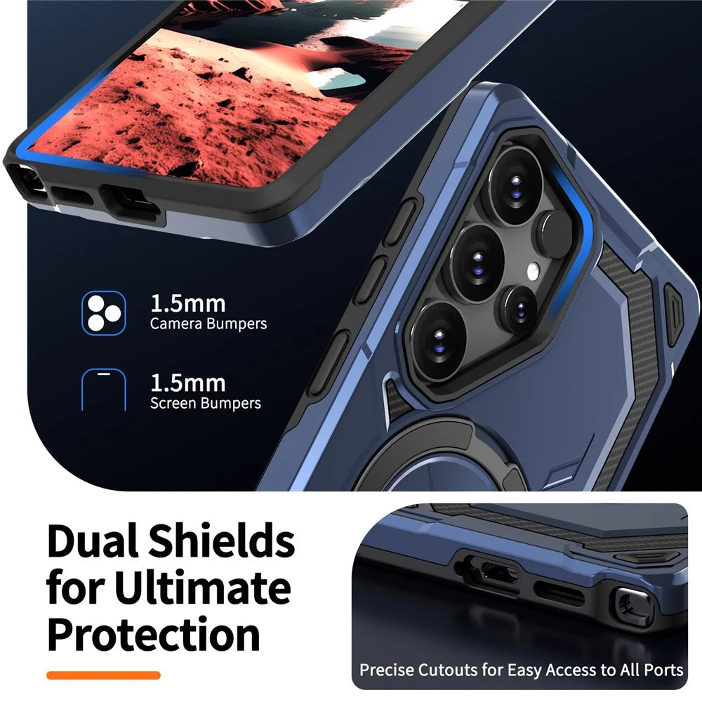 For Samsung Galaxy S25 Ultra Magnetic Case Ring Kickstand PC + TPU Hybrid Phone Cover - Blue - 7