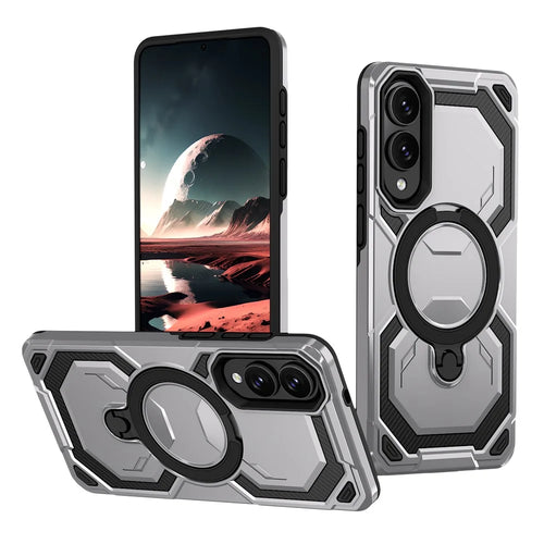 For Samsung Galaxy S25 Edge Magnetic Case Ring Kickstand PC + TPU Hybrid Phone Cover - Grey - 1