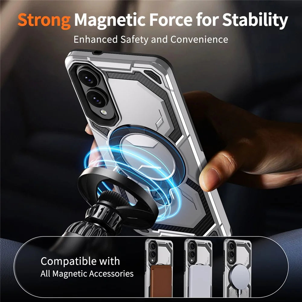For Samsung Galaxy S25 Edge Magnetic Case Ring Kickstand PC + TPU Hybrid Phone Cover - Grey - 3
