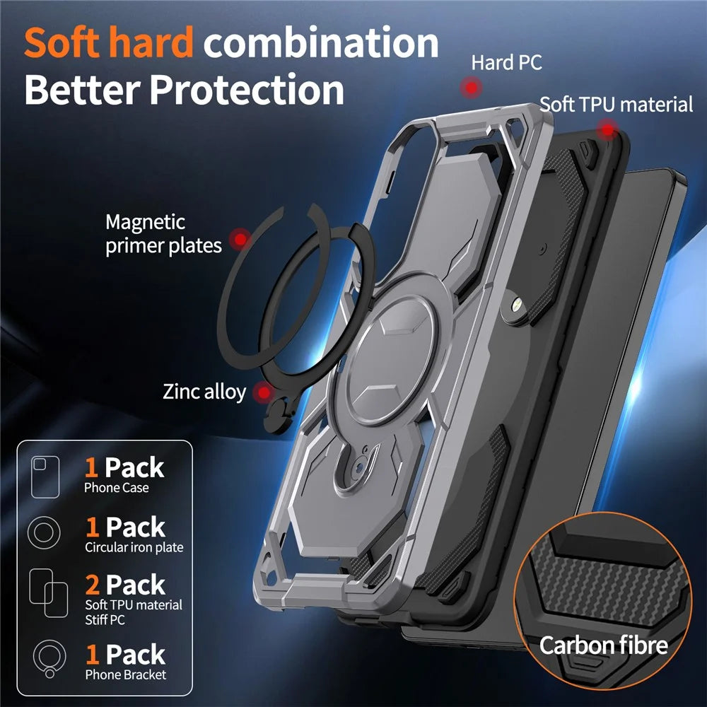 For Samsung Galaxy S25 Edge Magnetic Case Ring Kickstand PC + TPU Hybrid Phone Cover - Grey - 4
