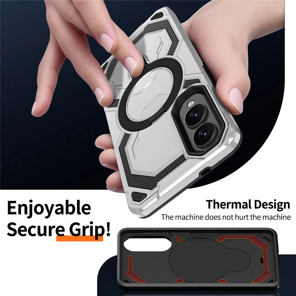 For Samsung Galaxy S25 Edge Magnetic Case Ring Kickstand PC + TPU Hybrid Phone Cover - Grey - 5