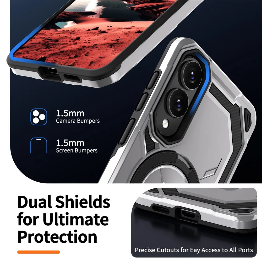 For Samsung Galaxy S25 Edge Magnetic Case Ring Kickstand PC + TPU Hybrid Phone Cover - Grey - 7