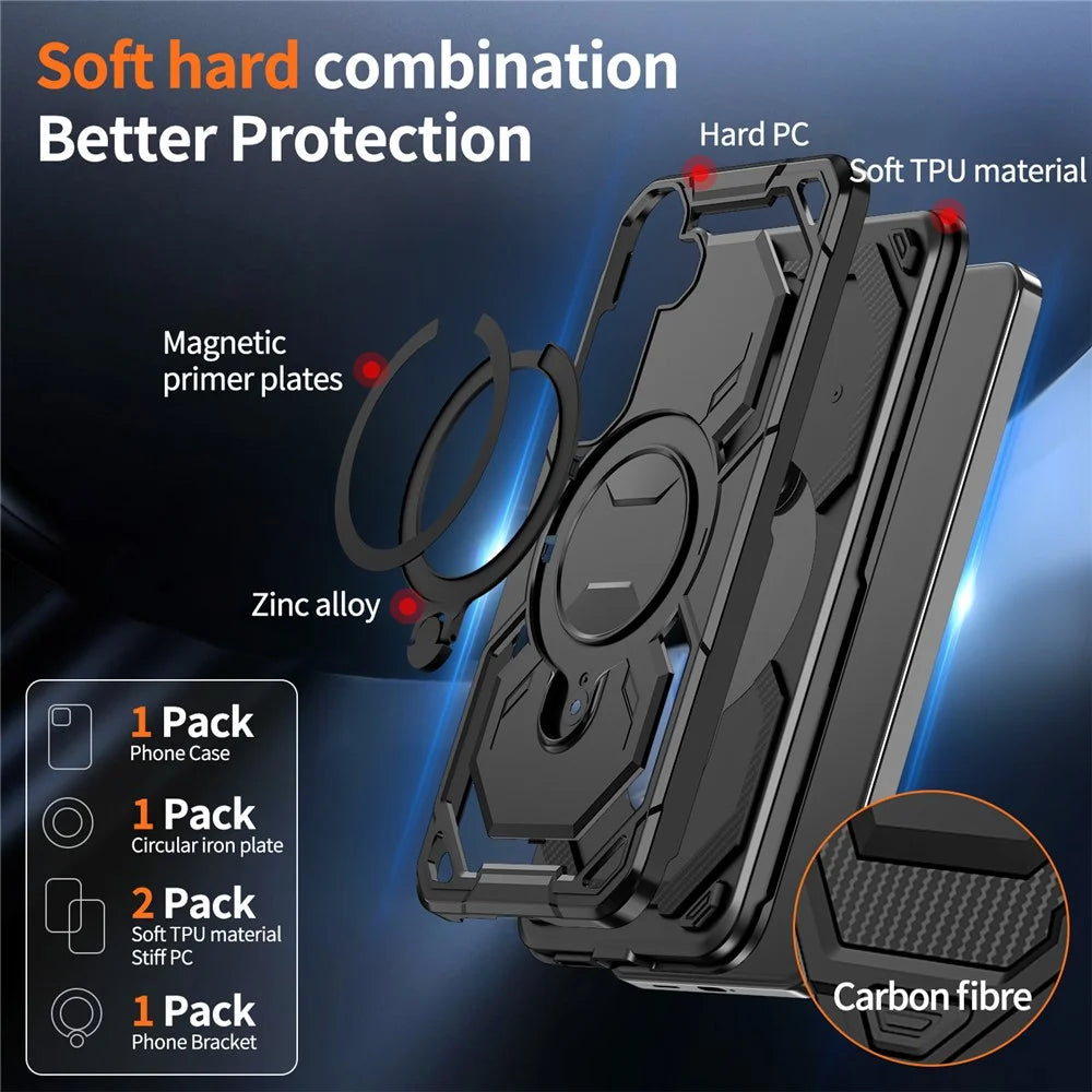 For Samsung Galaxy S24 FE Magnetic Case Ring Kickstand PC + TPU Hybrid Phone Cover - Black - 4