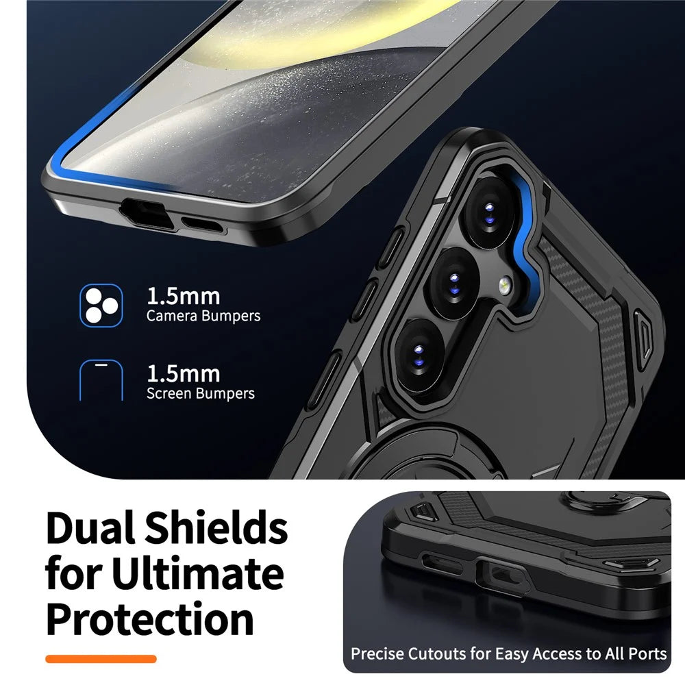 For Samsung Galaxy S24 FE Magnetic Case Ring Kickstand PC + TPU Hybrid Phone Cover - Black - 7