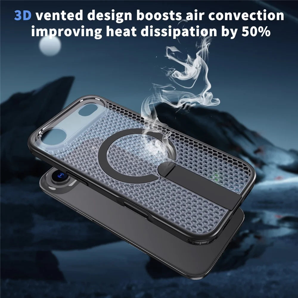 For iPhone Air Magnetic Case Kickstand Grid Texture TPU PC Phone Back Cover - Black - 7