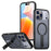 For iPhone 18 Pro / 17 Pro Magnetic Case Kickstand Grid Texture TPU PC Phone Back Cover - Black - 1