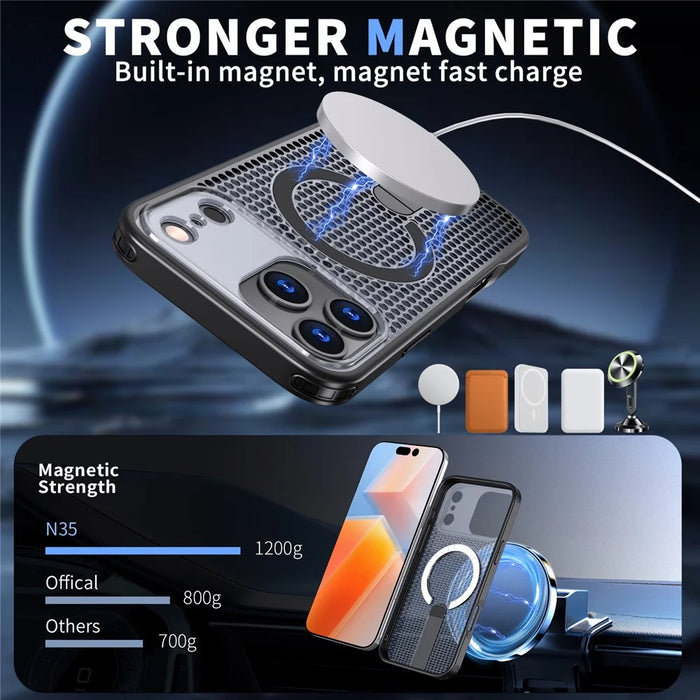 For iPhone 18 Pro / 17 Pro Magnetic Case Kickstand Grid Texture TPU PC Phone Back Cover - Black - 2