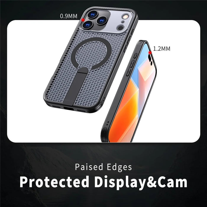 For iPhone 18 Pro / 17 Pro Magnetic Case Kickstand Grid Texture TPU PC Phone Back Cover - Black - 4