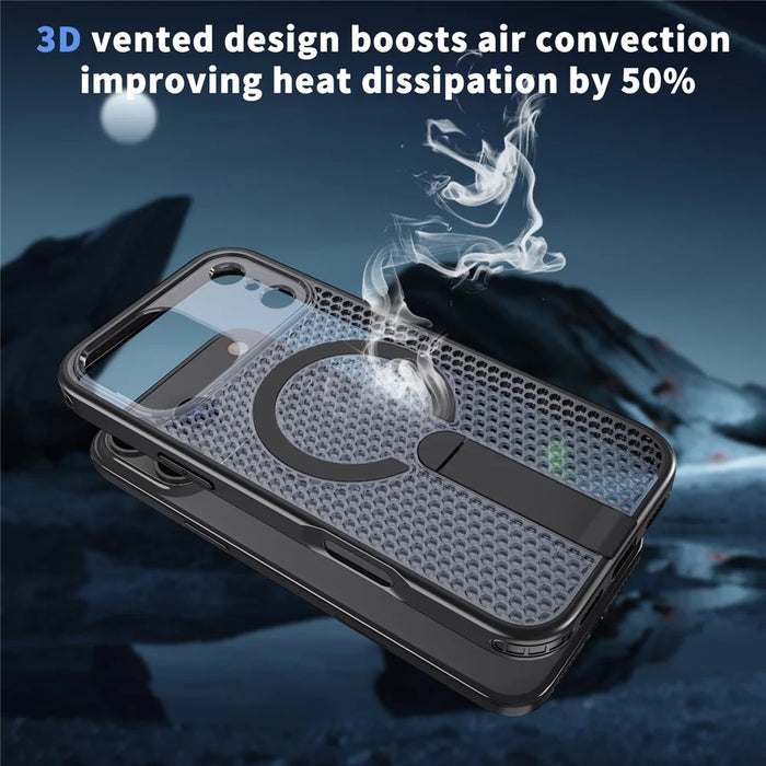 For iPhone 18 Pro / 17 Pro Magnetic Case Kickstand Grid Texture TPU PC Phone Back Cover - Black - 7