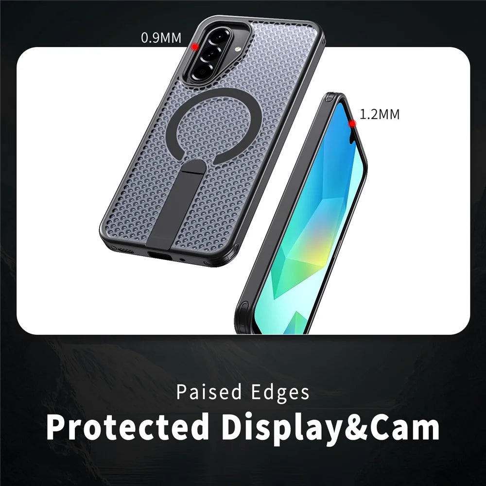 For Samsung Galaxy A16 5G  /  4G Magnetic Case Kickstand Grid Texture TPU PC Phone Back Cover - Black - 4