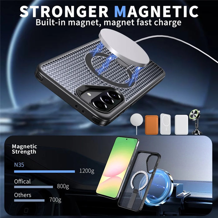 For Samsung Galaxy A36 5G Magnetic Case Kickstand Grid Texture TPU PC Phone Back Cover - Black - 2