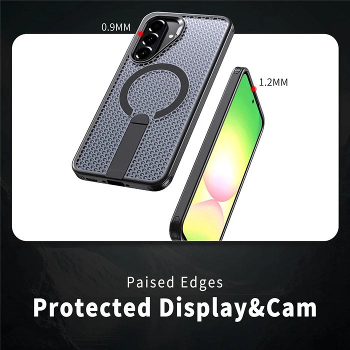 For Samsung Galaxy A36 5G Magnetic Case Kickstand Grid Texture TPU PC Phone Back Cover - Black - 4