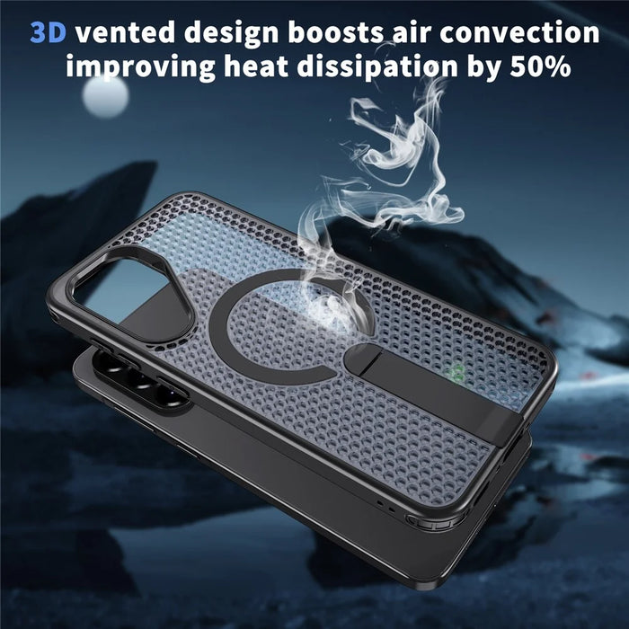 For Samsung Galaxy A36 5G Magnetic Case Kickstand Grid Texture TPU PC Phone Back Cover - Black - 7