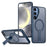 For Samsung Galaxy S25 Magnetic Case Kickstand Grid Texture TPU PC Phone Back Cover - Blue - 1