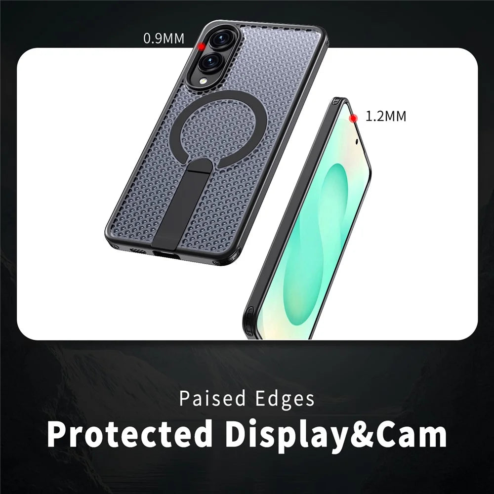 For Samsung Galaxy S25 Edge Magnetic Case Kickstand Grid Texture TPU PC Phone Back Cover - Black - 4