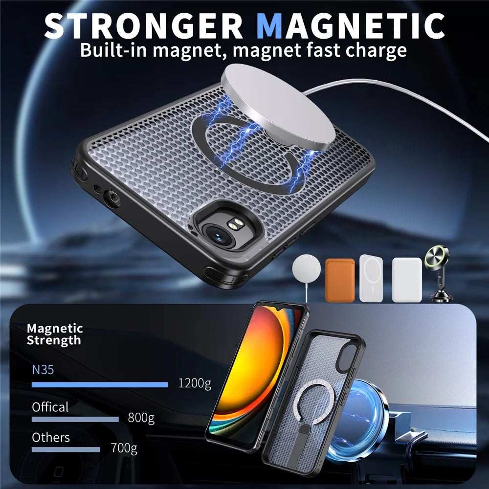 For Samsung Galaxy Xcover7 Magnetic Case Kickstand Grid Texture TPU PC Phone Back Cover - Black - 2