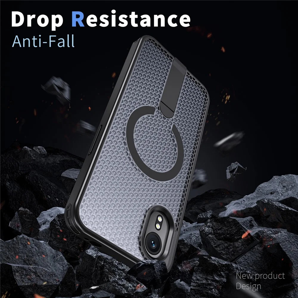 For Samsung Galaxy Xcover7 Magnetic Case Kickstand Grid Texture TPU PC Phone Back Cover - Black - 3