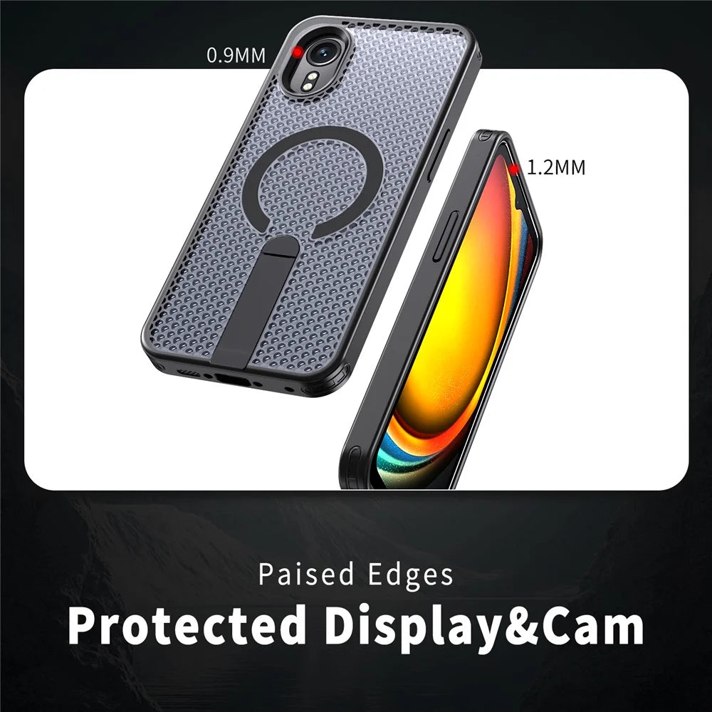 For Samsung Galaxy Xcover7 Magnetic Case Kickstand Grid Texture TPU PC Phone Back Cover - Black - 4