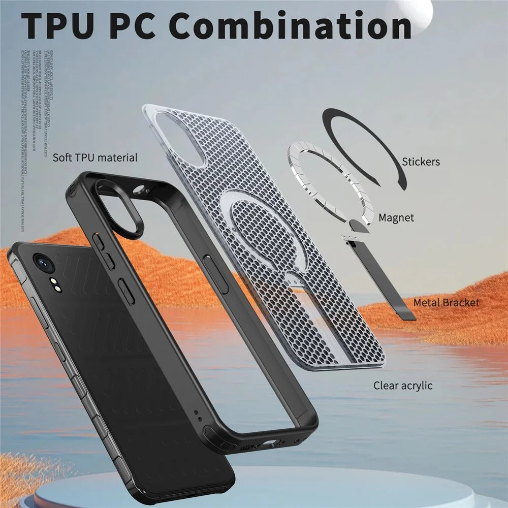 For Samsung Galaxy Xcover7 Magnetic Case Kickstand Grid Texture TPU PC Phone Back Cover - Black - 5