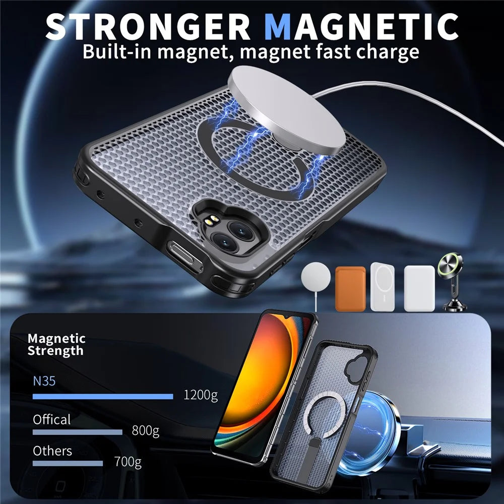 For Samsung Galaxy XCover7 Pro Magnetic Case Kickstand Grid Texture TPU PC Phone Back Cover - Black - 2