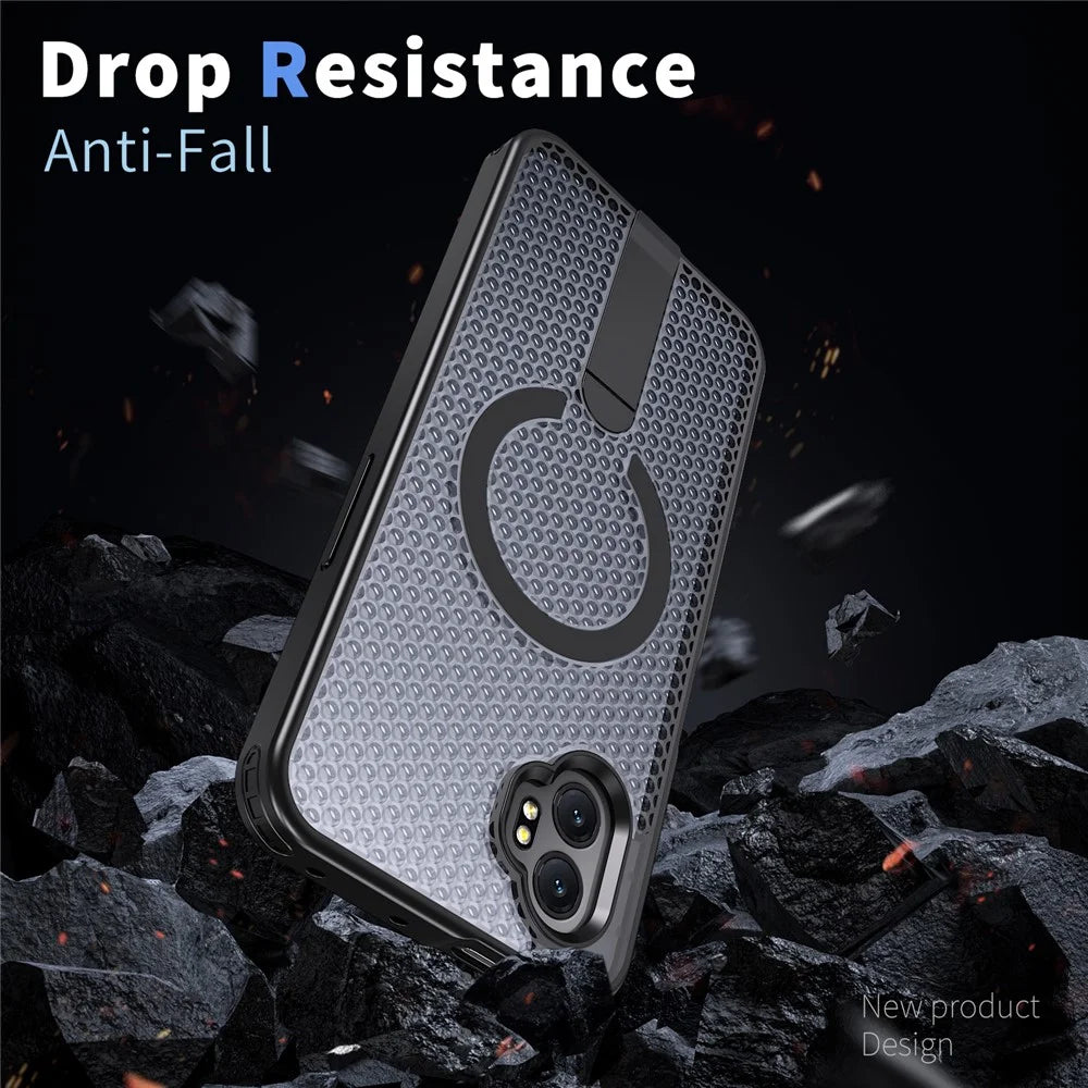 For Samsung Galaxy XCover7 Pro Magnetic Case Kickstand Grid Texture TPU PC Phone Back Cover - Black - 3