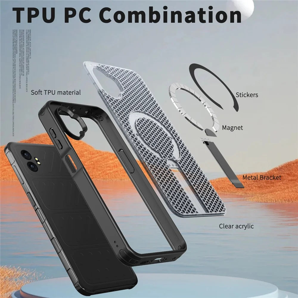 For Samsung Galaxy XCover7 Pro Magnetic Case Kickstand Grid Texture TPU PC Phone Back Cover - Black - 5
