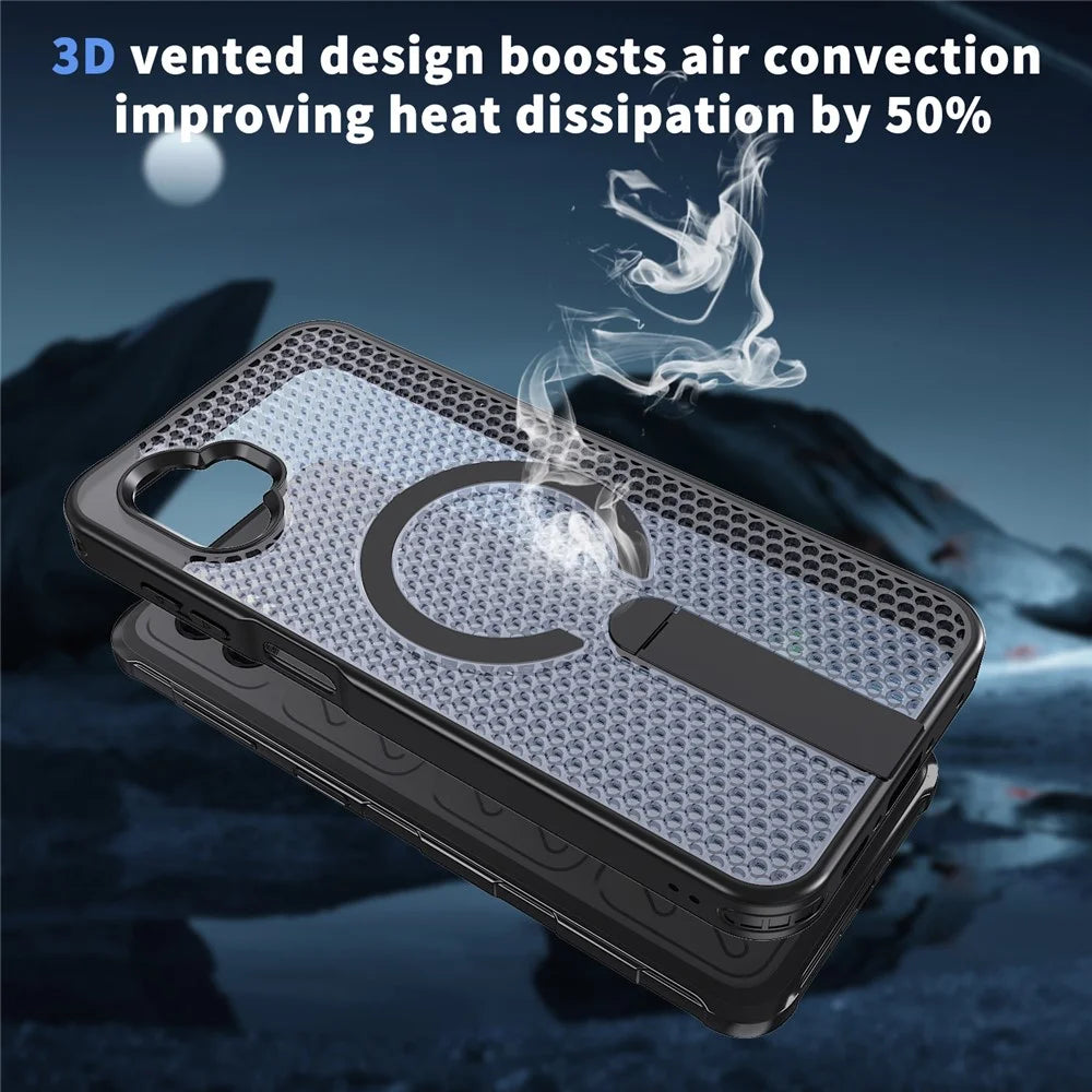 For Samsung Galaxy XCover7 Pro Magnetic Case Kickstand Grid Texture TPU PC Phone Back Cover - Black - 7