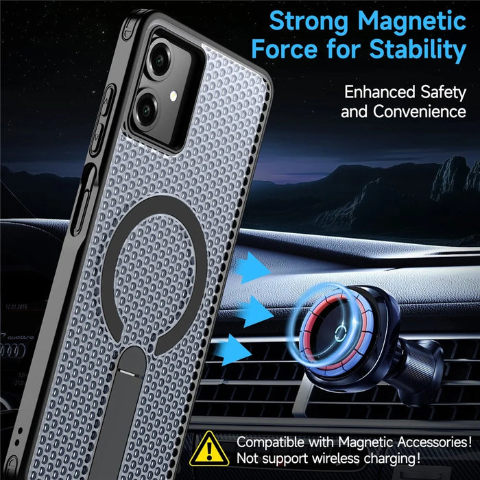 For Samsung Galaxy A06 4G Magnetic Case Kickstand Grid Texture TPU PC Phone Back Cover - Black - 2