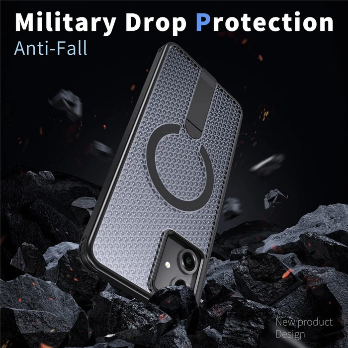 For Samsung Galaxy A06 4G Magnetic Case Kickstand Grid Texture TPU PC Phone Back Cover - Black - 3