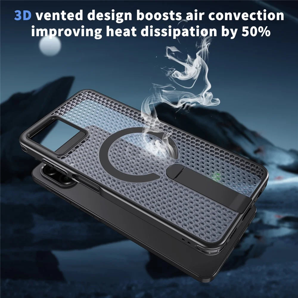For Samsung Galaxy A08 5G / A07 5G / A07 4G Magnetic Case Kickstand Grid Texture TPU PC Phone Back Cover - Black - 7