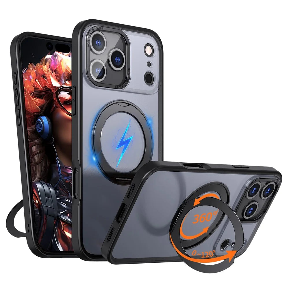 For iPhone 18 Pro / 17 Pro Case Compatible with MagSafe TPU + Acrylic Kickstand Phone Cover - Black - 1