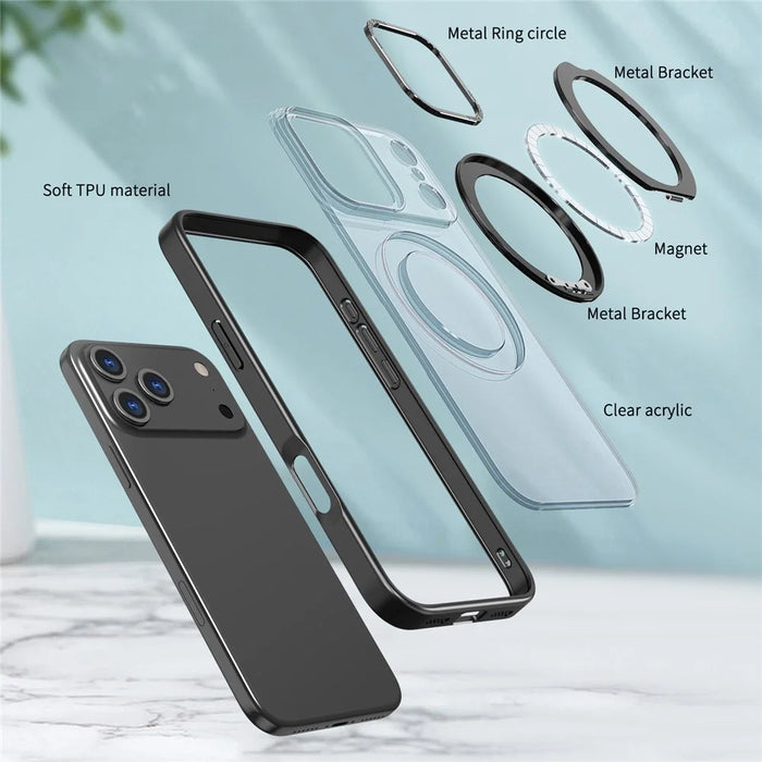 For iPhone 18 Pro / 17 Pro Case Compatible with MagSafe TPU + Acrylic Kickstand Phone Cover - Black - 4