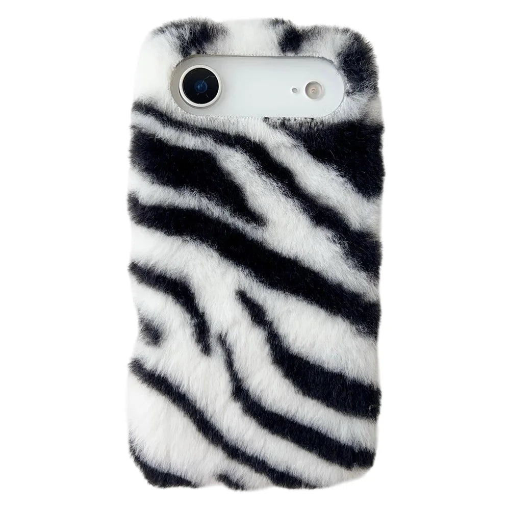 For iPhone Air Case Zebra Pattern Soft Plush TPU Phone Cover - White - 1
