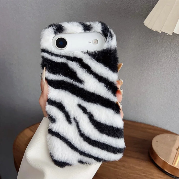 For iPhone Air Case Zebra Pattern Soft Plush TPU Phone Cover - White - 2