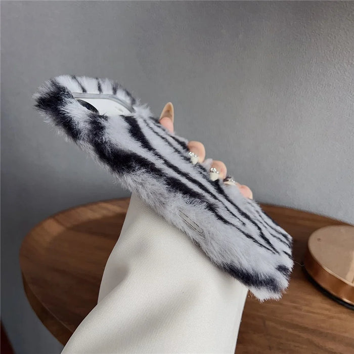 For iPhone Air Case Zebra Pattern Soft Plush TPU Phone Cover - White - 5