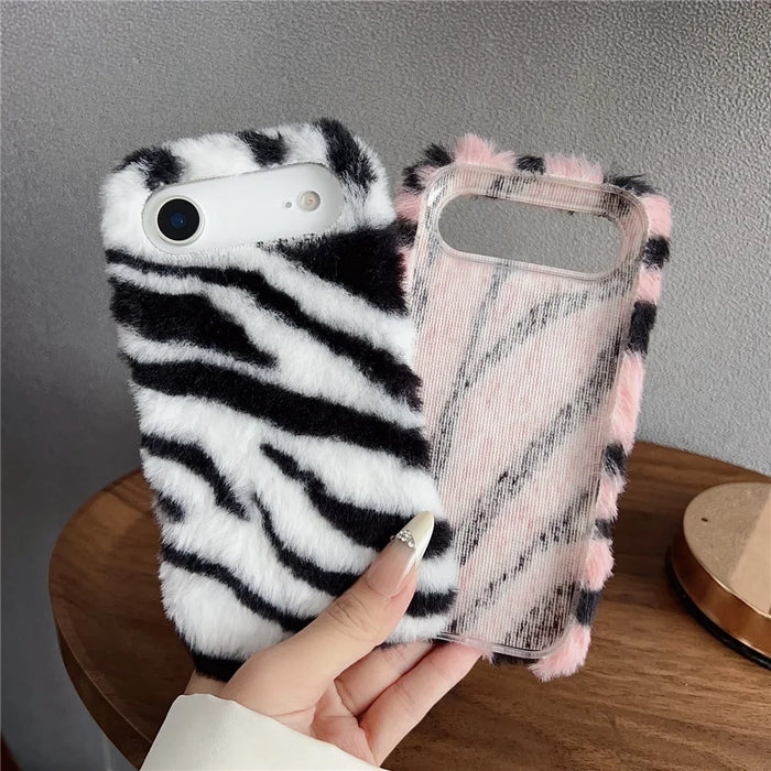 For iPhone Air Case Zebra Pattern Soft Plush TPU Phone Cover - White - 7