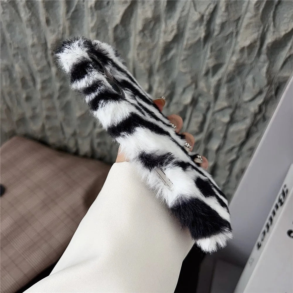 For iPhone 17 Case Zebra Pattern Soft Plush TPU Phone Cover - Grey - 6