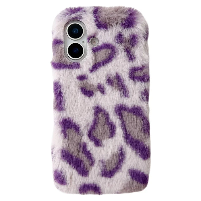 For iPhone 17 Case Leopard Pattern Fluffy Plush TPU Phone Cover - Purple - 1