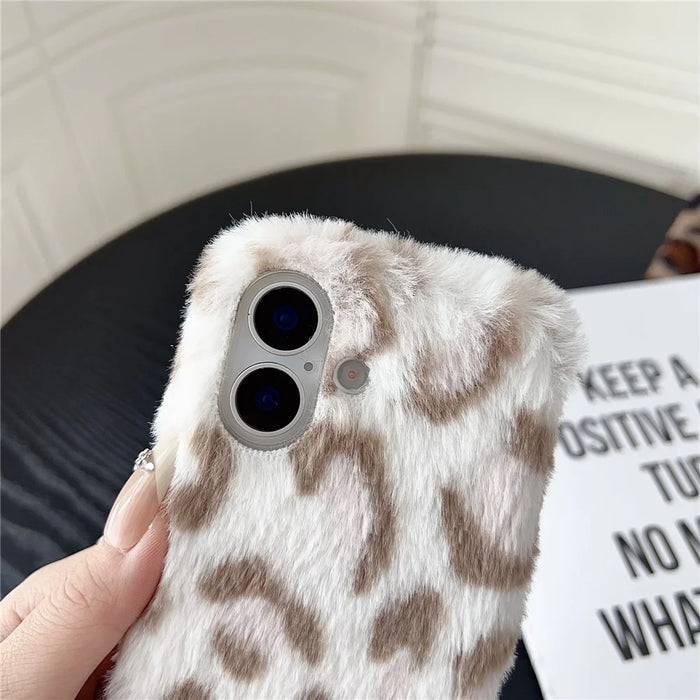 For iPhone 17 Case Leopard Pattern Fluffy Plush TPU Phone Cover - Purple - 6