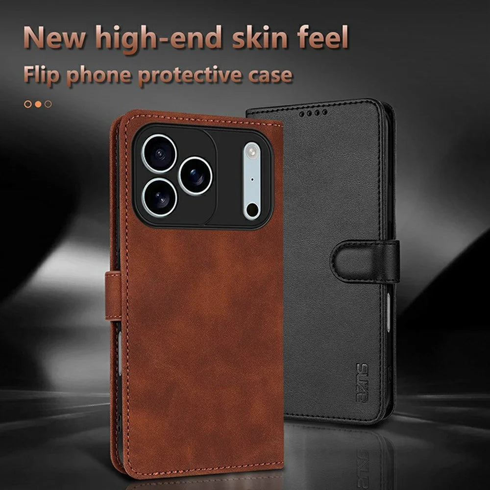 AZNS For iPhone 18 Pro / 17 Pro Case PU Leather Wallet Phone Cover - Brown - 3
