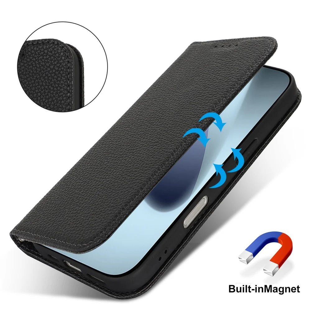 For iPhone 18 Pro Max / 17 Pro Max Case Stand Wallet Litchi Texture Leather Flip Phone Cover with Strap - Black - 5
