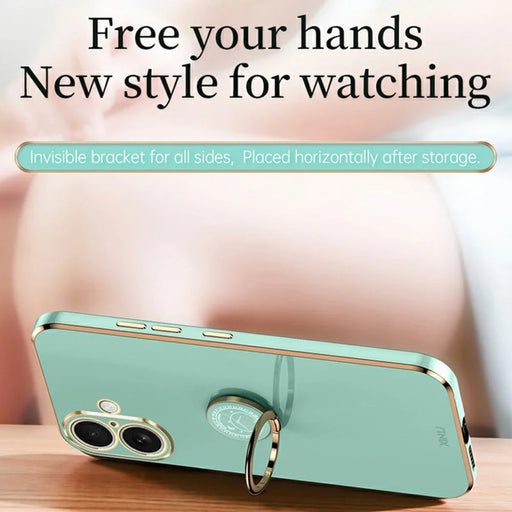 XINLI For iPhone 17 Case Ring Kickstand Electroplating TPU Phone Cover - Cyan - 2