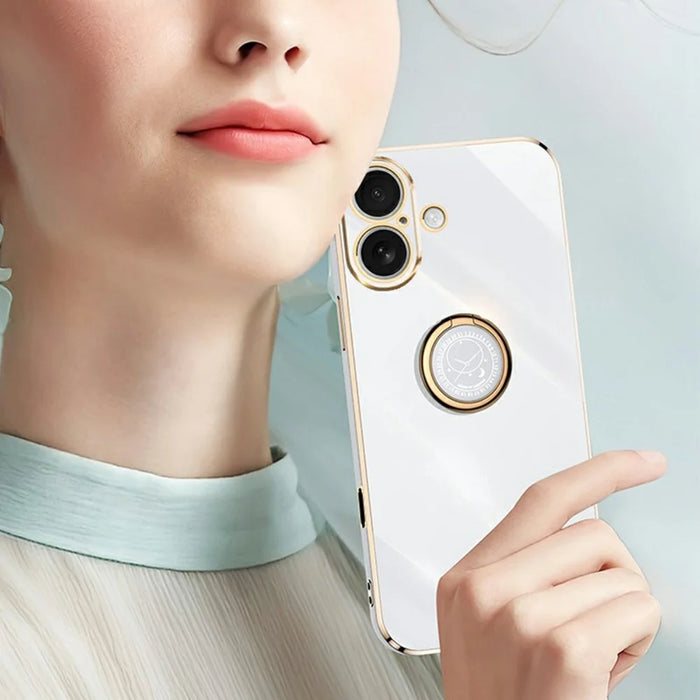 XINLI For iPhone 17 Case Ring Kickstand Electroplating TPU Phone Cover - Cyan - 4