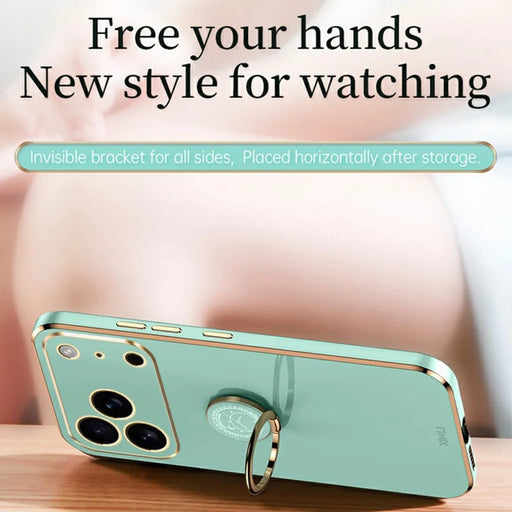 XINLI For iPhone 17 Pro Case Ring Kickstand Electroplating TPU Phone Cover - Cyan - 2